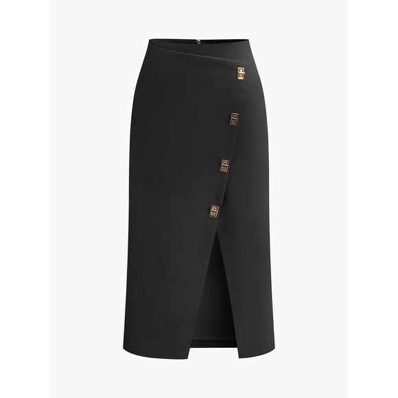 Commense Metal-Detail Split Midi Skirt Black size L - Picture 9 of 12